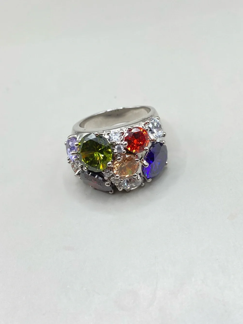 Vintage Natalia V Collister NVC Silver Tone Multicolor Gemstone Ring